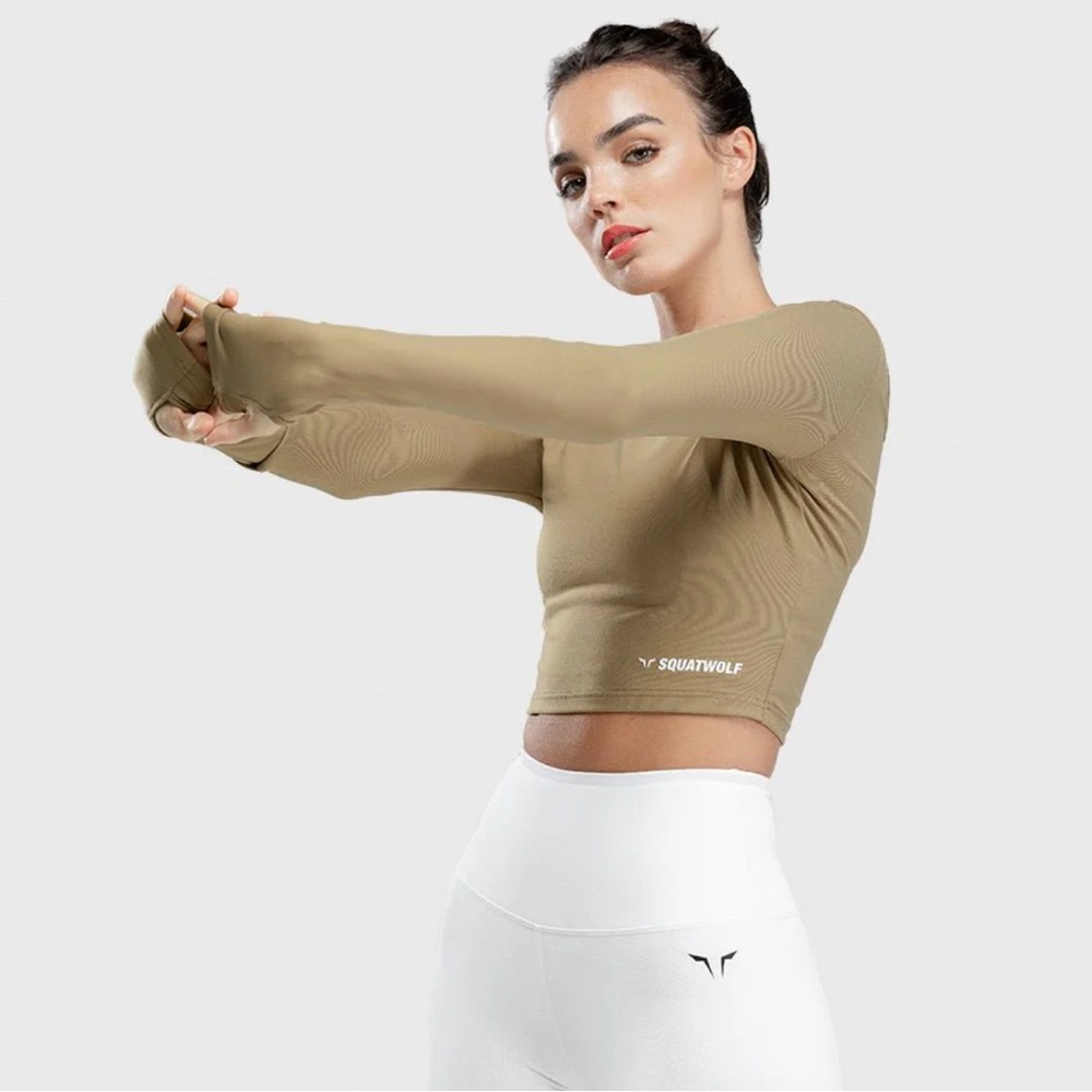 SQUATWOLF WOMENS AWARRIOR CROP TEE - BROWN size Medium !